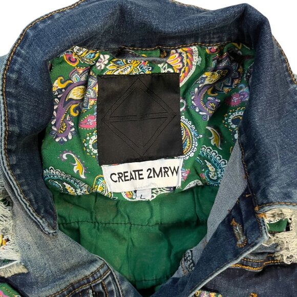 (25114) Create 2MRW Jean Jacket Women's Size Large Paisley Patch Across Back - Picture 3 of 5